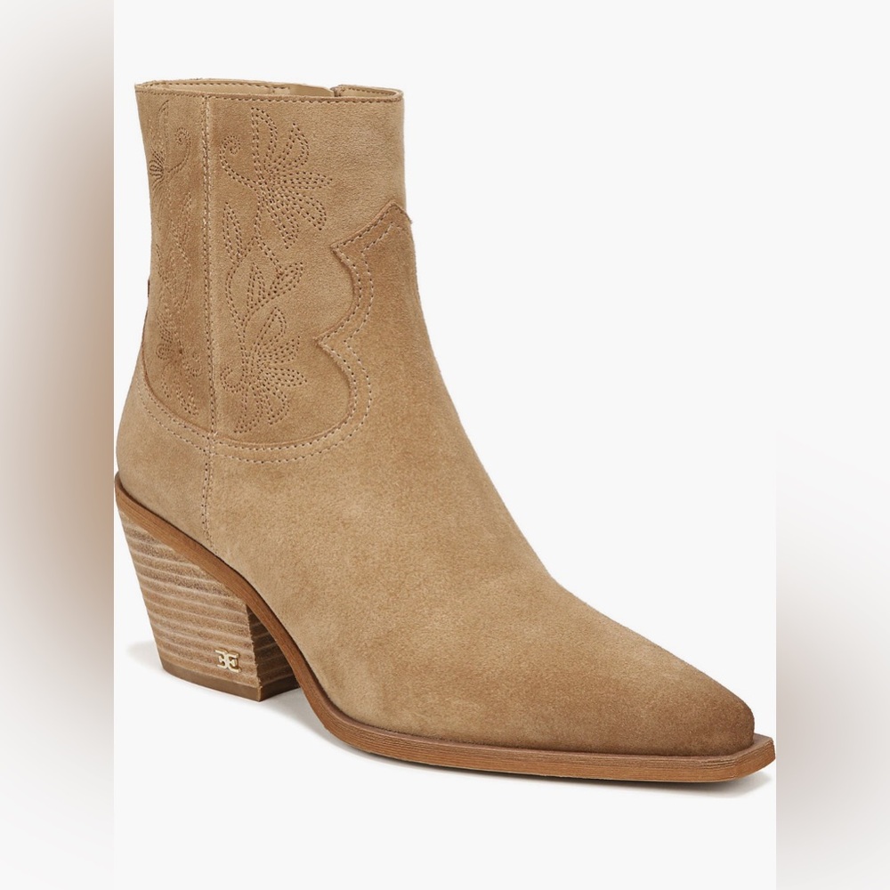 Sam Edelman Wilda Golden Caramel Stacked Block Heeled Pointed Toe Western Boots